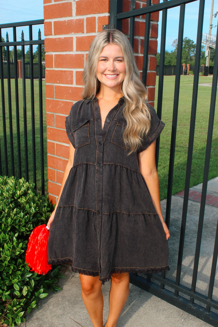 Black Denim Distressed Dress