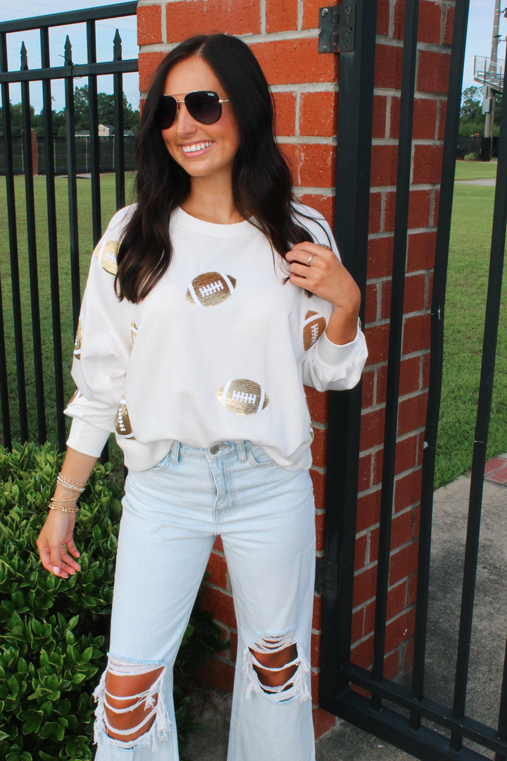 Millie Sweatshirt-Football "White/Gold"