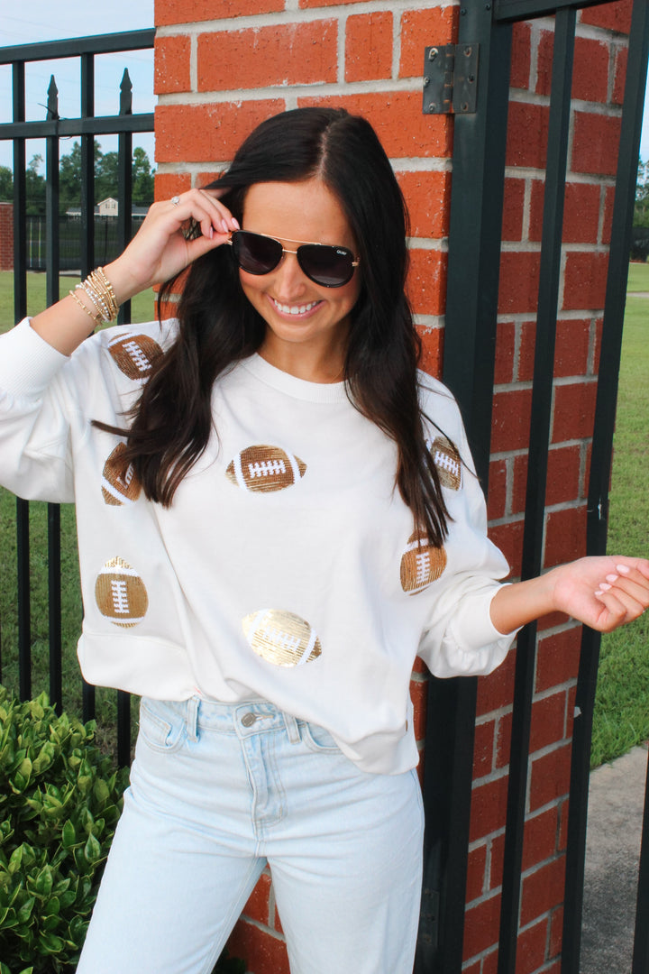 Millie Sweatshirt-Football "White/Gold"