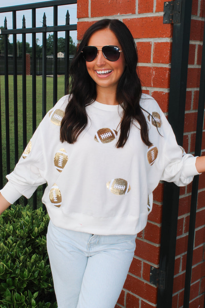 Millie Sweatshirt-Football "White/Gold"