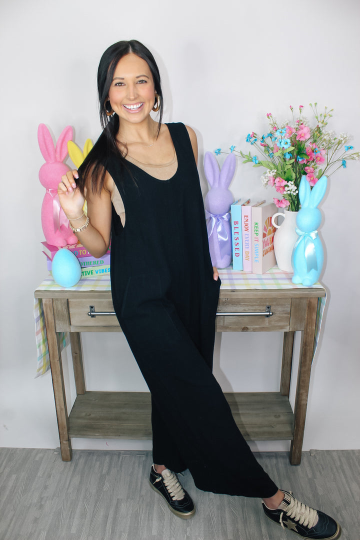 Linen Wide Leg Jumpsuit "Black"