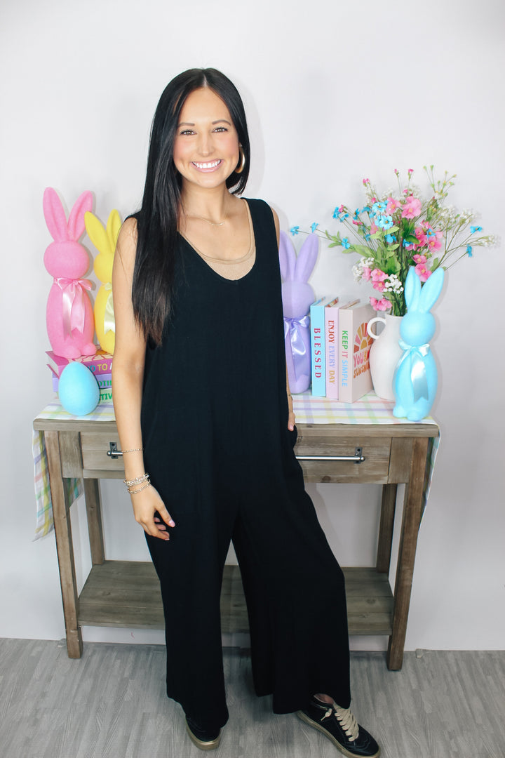 Linen Wide Leg Jumpsuit "Black"