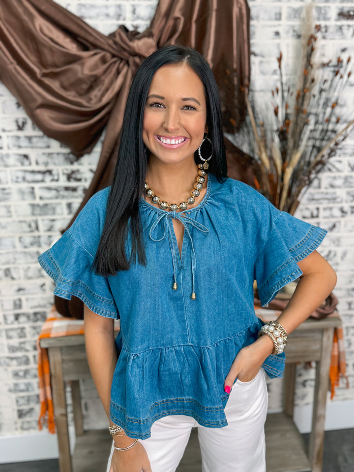 Denim Ruffled Top