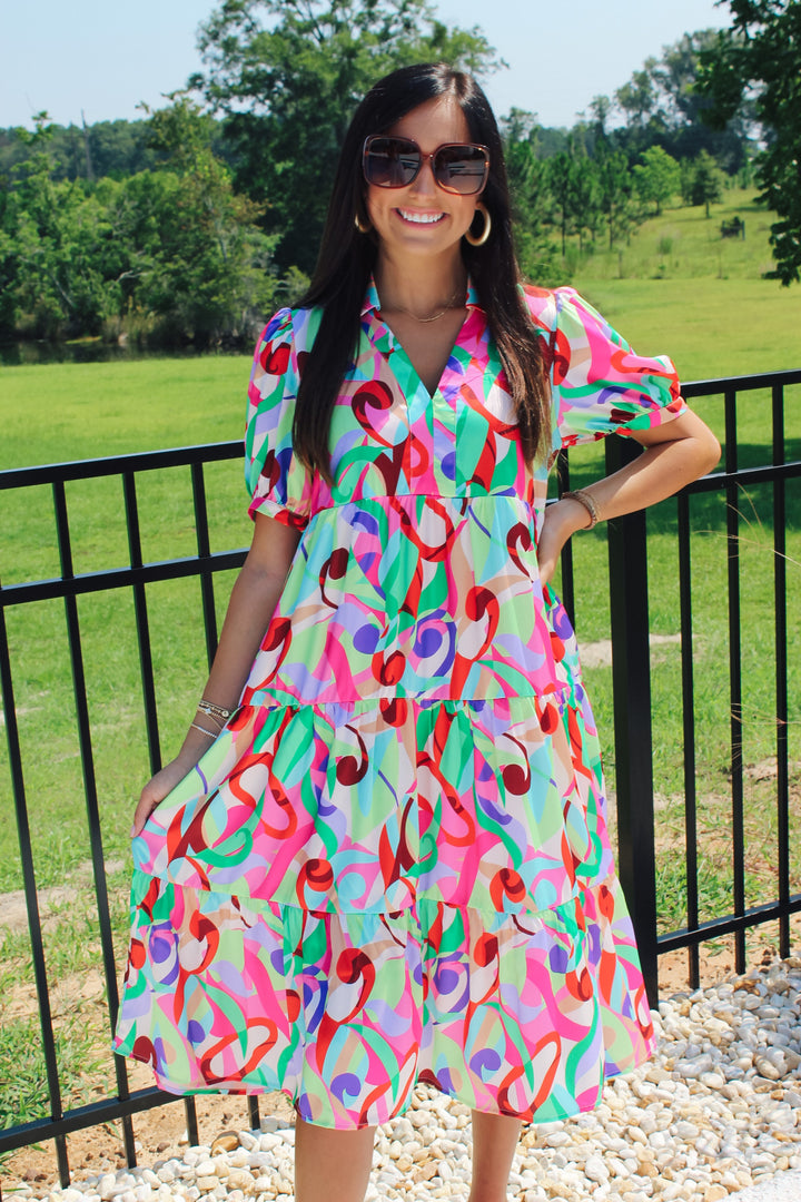 Color Pop Abstract Midi Dress