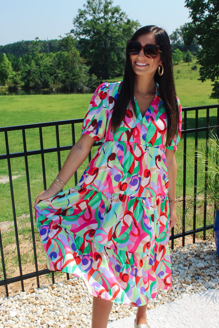 Color Pop Abstract Midi Dress