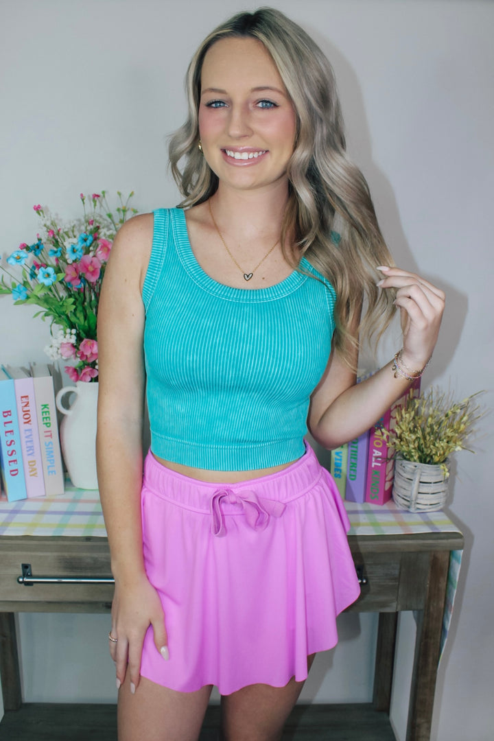 Knit Cropped Tank Top "Light Teal"