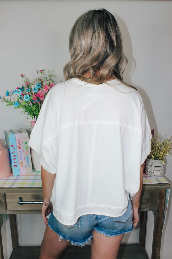 Oversized Washed Crop Top "White"