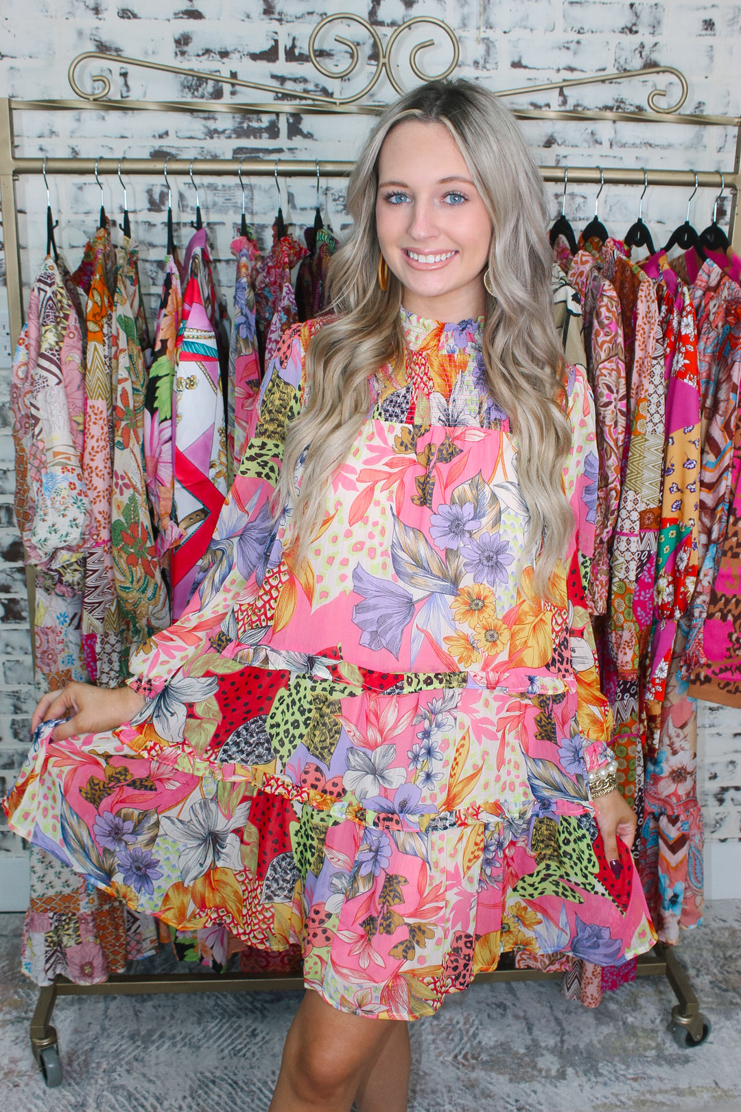 Printed Chiffon Smocked Mini Dress Small Printed Chiffon Smocked Mini Dress Small