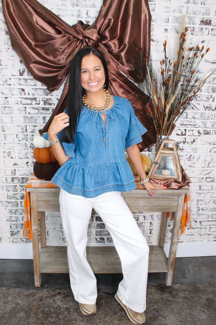 Denim Ruffled Top