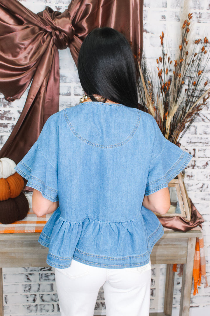 Denim Ruffled Top