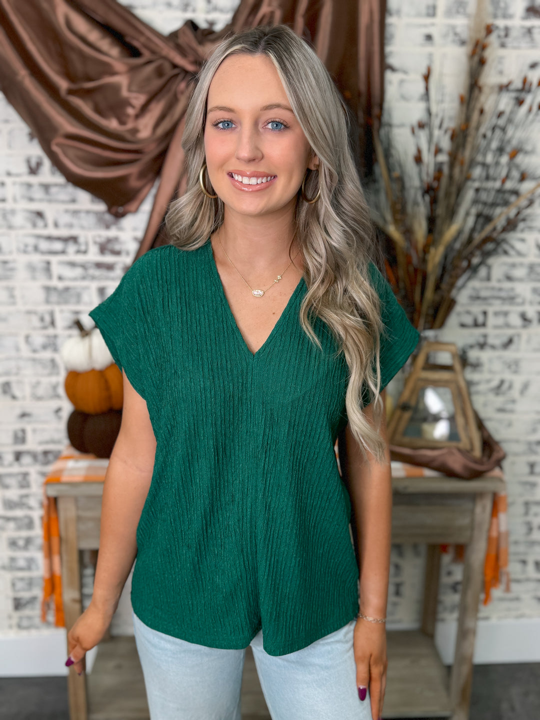 Elevated Textured Top "Hunter Green"