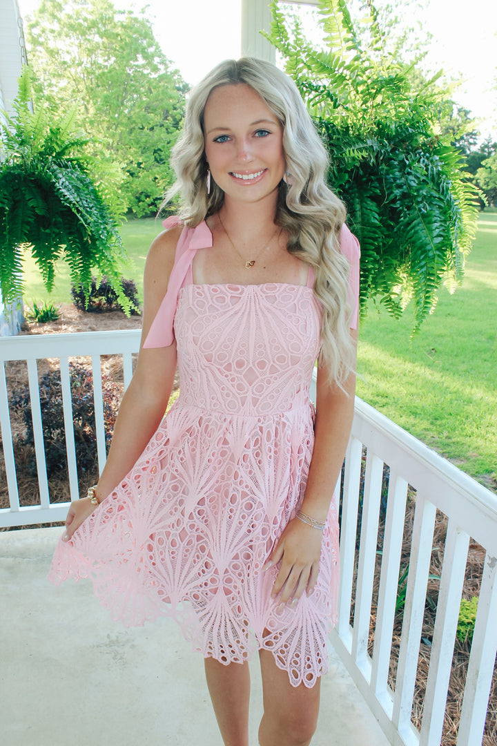 Woven Lace Mini Dress "Dusty Pink"
