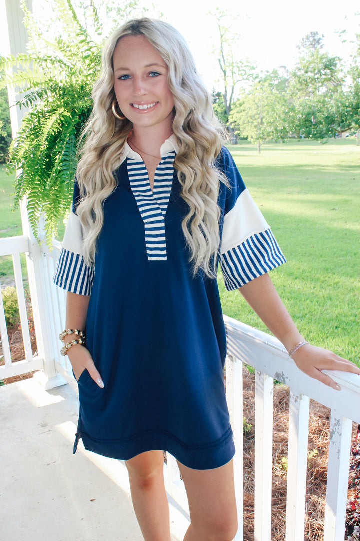 Stripe/Colorblock Mini Dress "Navy"
