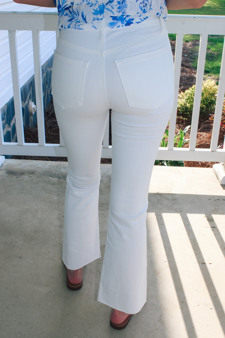 White Cropped Flares