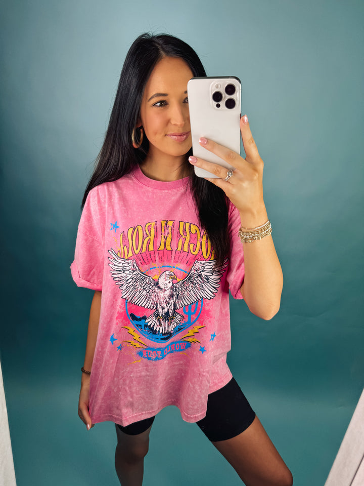 Rock n Roll World Tour Vintage Graphic Tee "Bubble Pink"