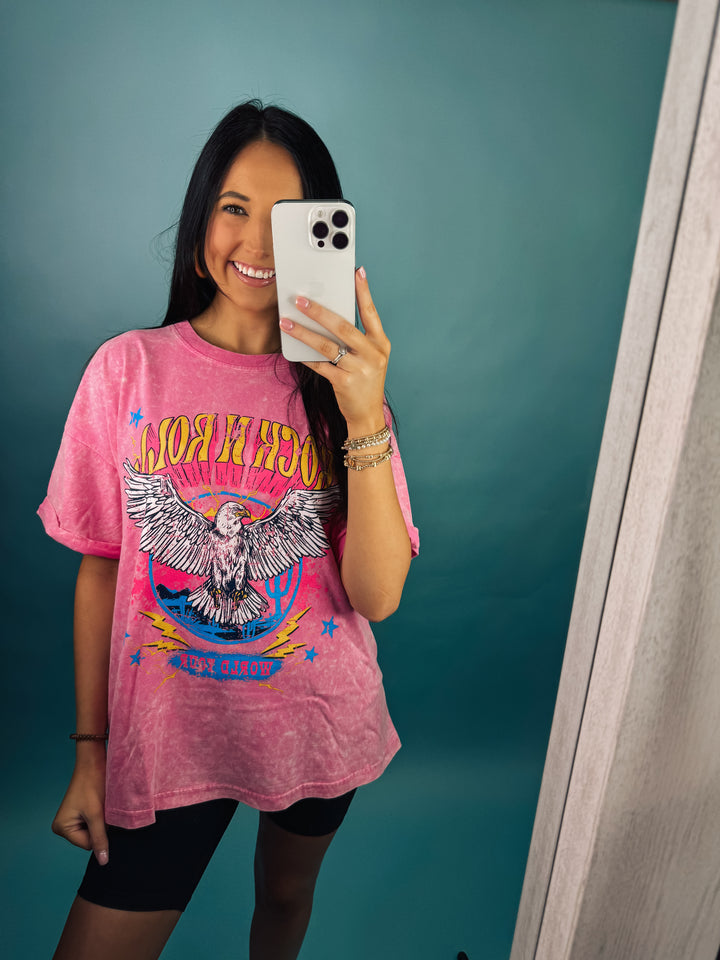 Rock n Roll World Tour Vintage Graphic Tee "Bubble Pink"