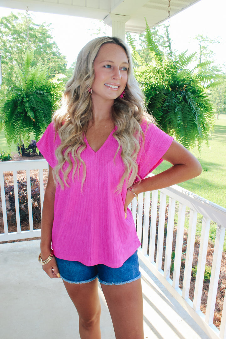 Elevated Textured Top "Fuchsia"