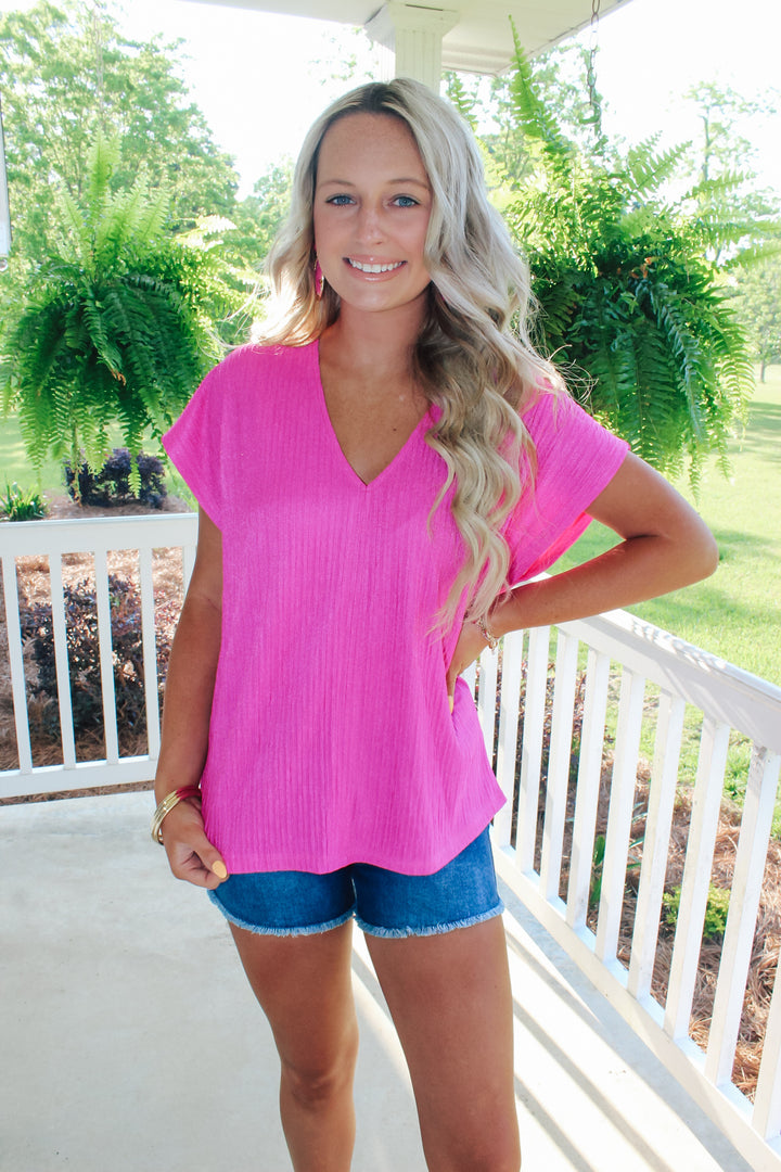 Elevated Textured Top "Fuchsia"