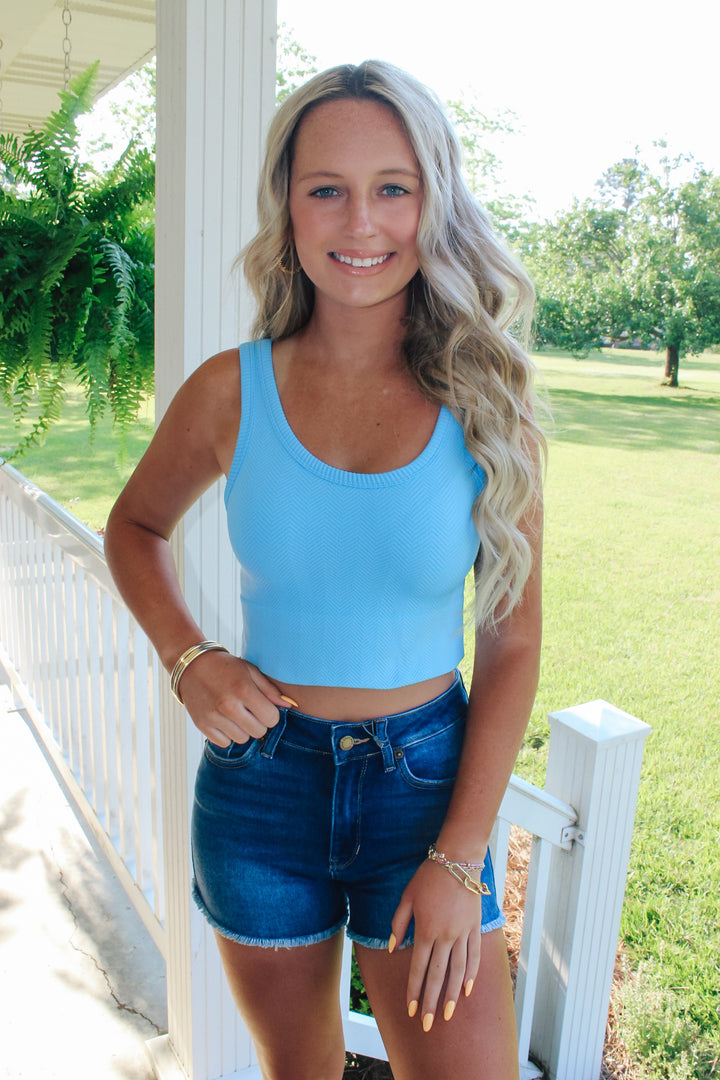 Soft Stretchy Crop Knit Top "Sky"