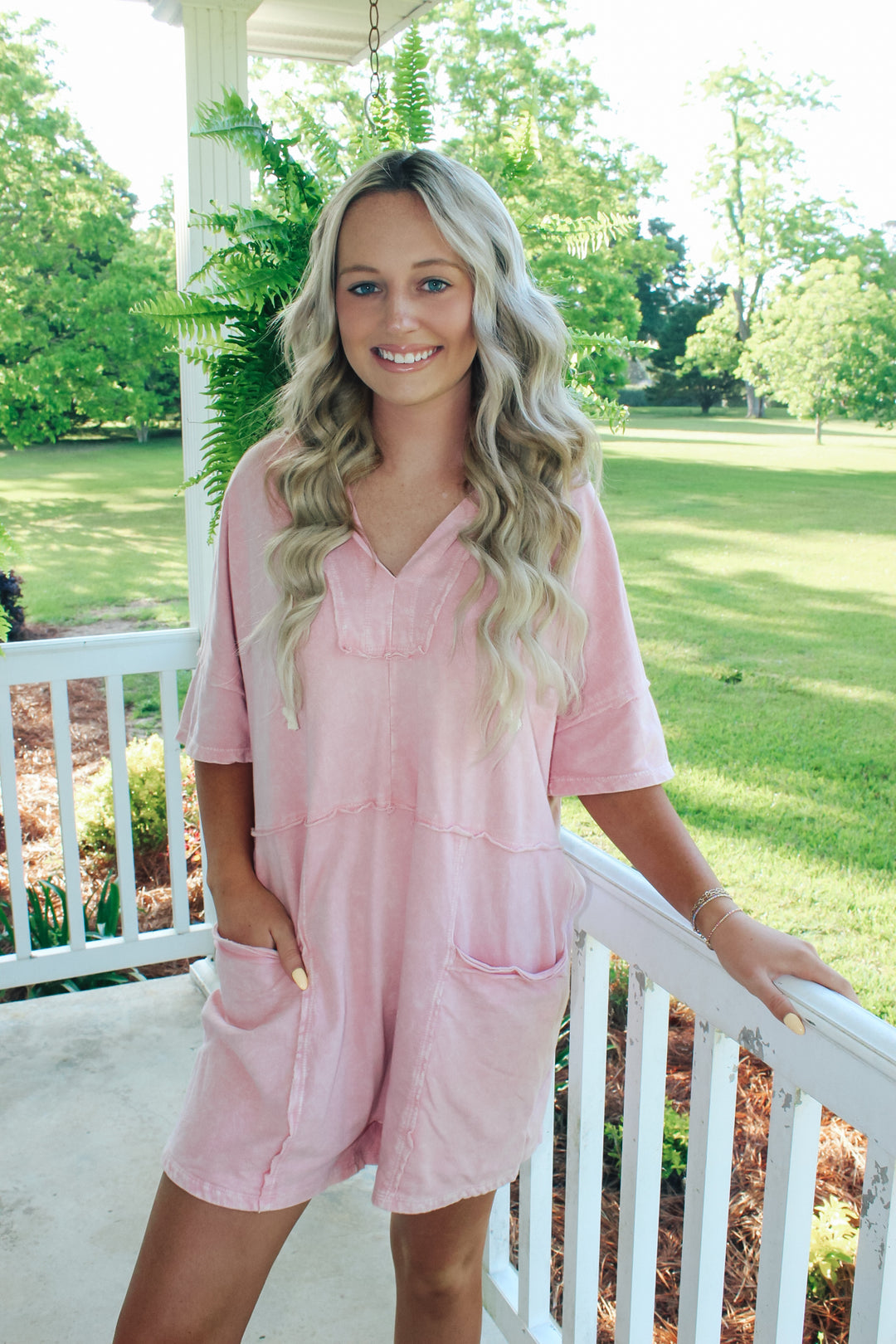 Mineral Wash Hoodie Romper "Sweet Pink"