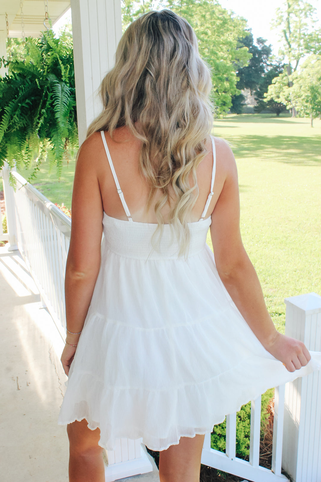 White Smocked Tiered Mini Dress