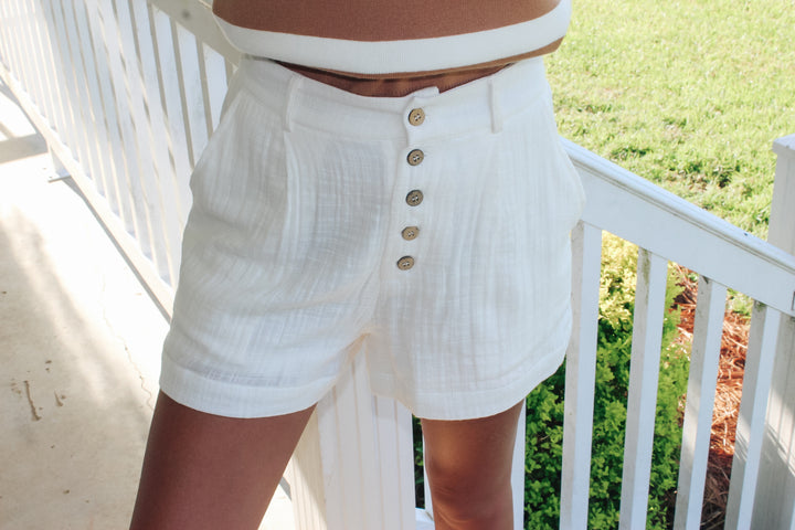 Solid Button Down Shorts "Off White"