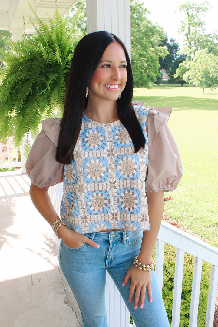 Fancy Crochet Top "Blue Multi"