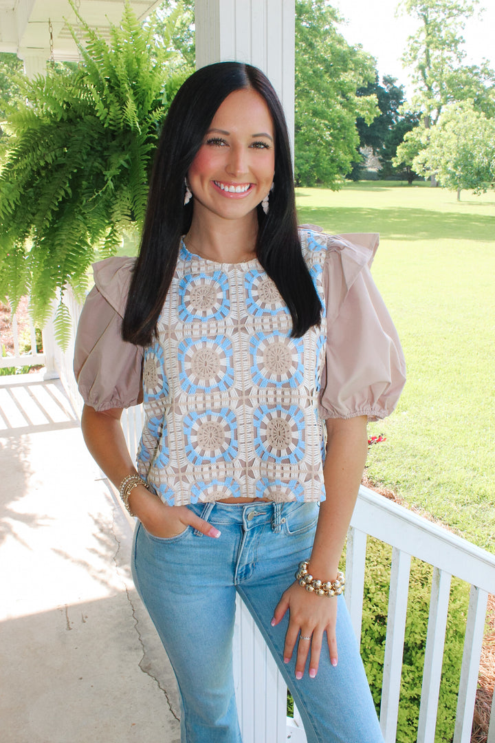 Fancy Crochet Top "Blue Multi"