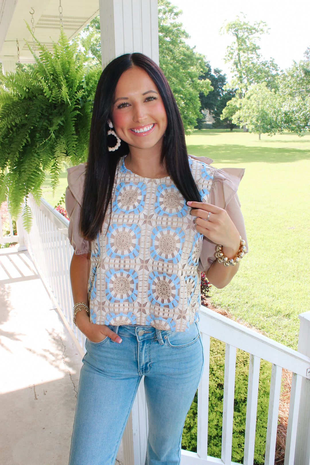 Fancy Crochet Top "Blue Multi"