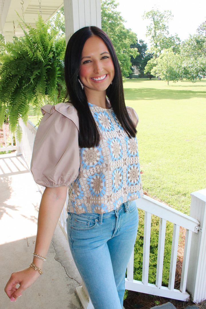 Fancy Crochet Top "Blue Multi"