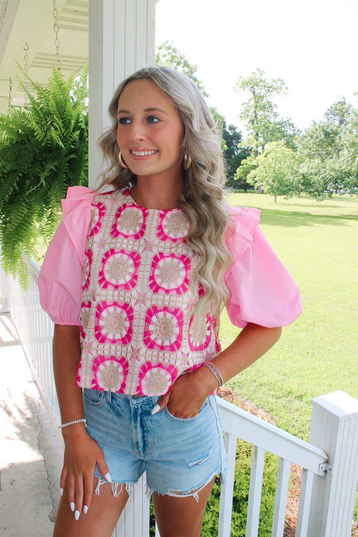 Fancy Crochet Top "Pink Multi"