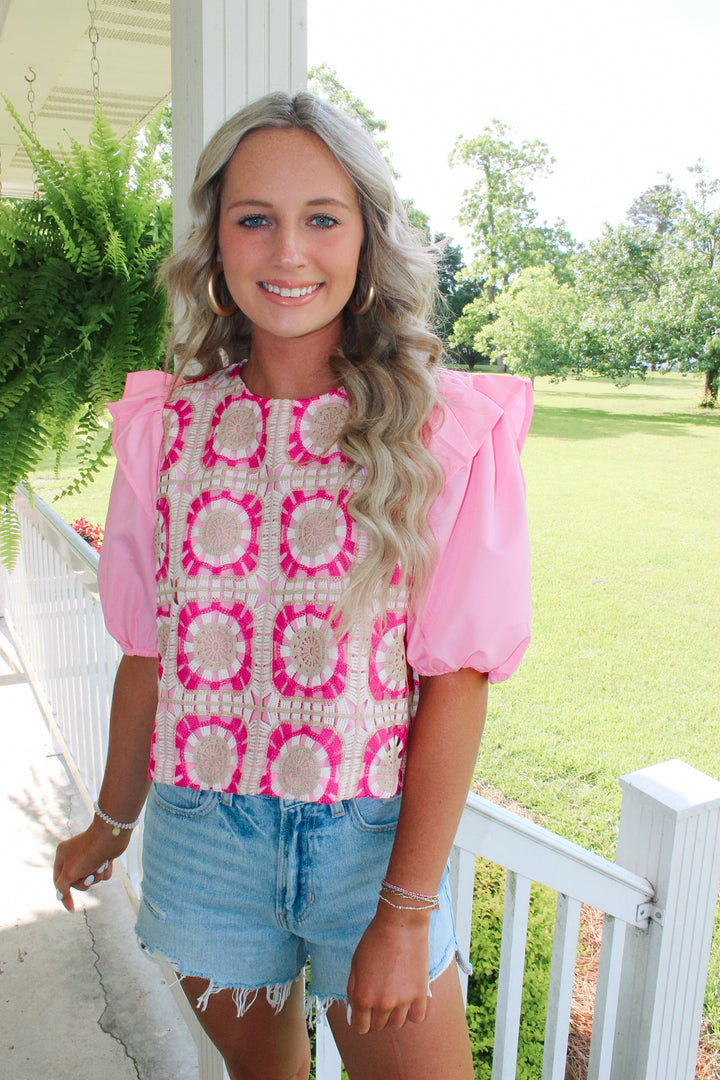 Fancy Crochet Top "Pink Multi"