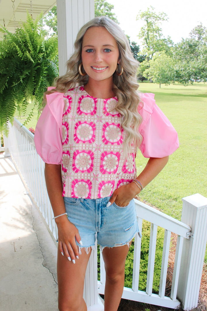 Fancy Crochet Top "Pink Multi"