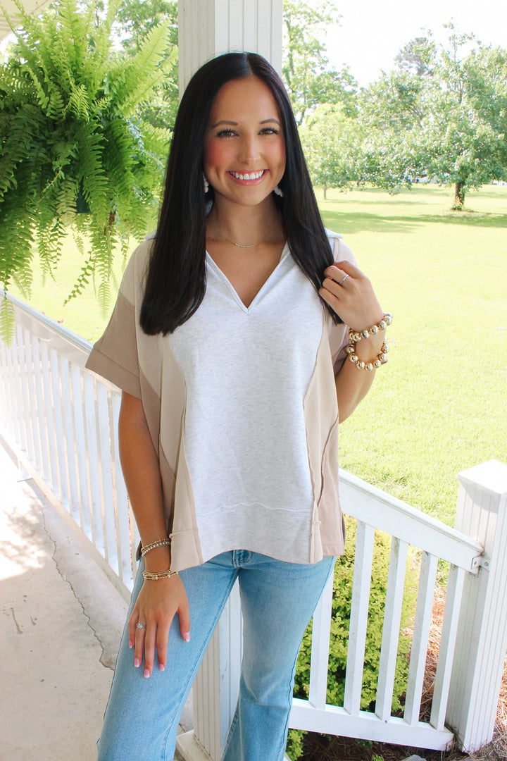 Grey/Tan Colorblock Top