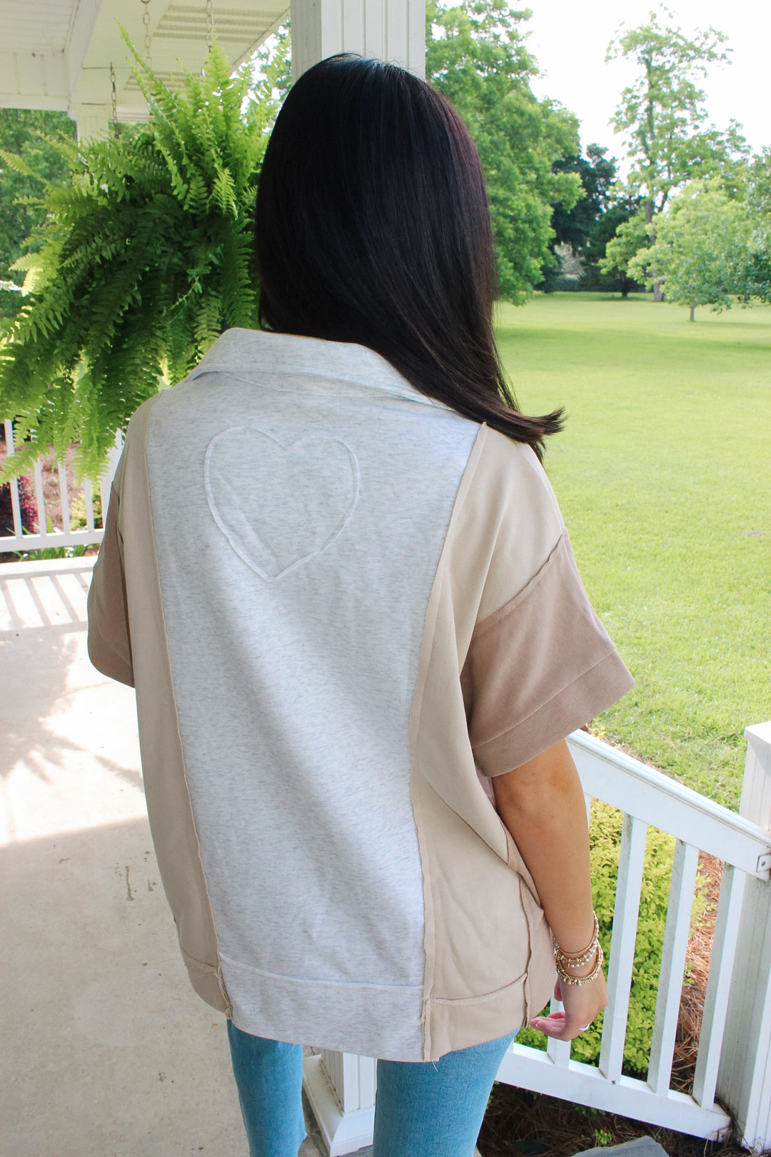 Grey/Tan Colorblock Top