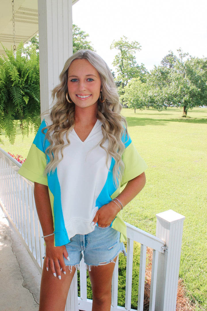 Blue/Green Colorblock Top