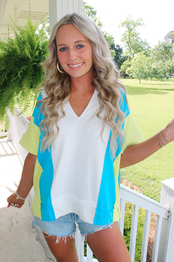 Blue/Green Colorblock Top