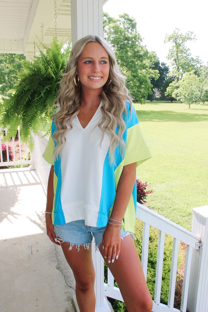 Blue/Green Colorblock Top