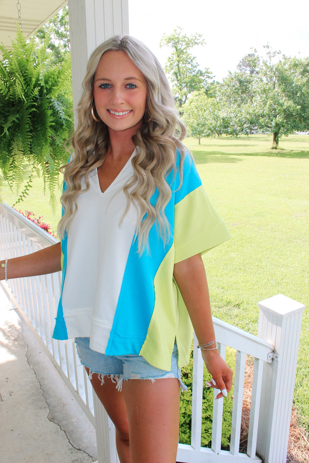 Blue/Green Colorblock Top