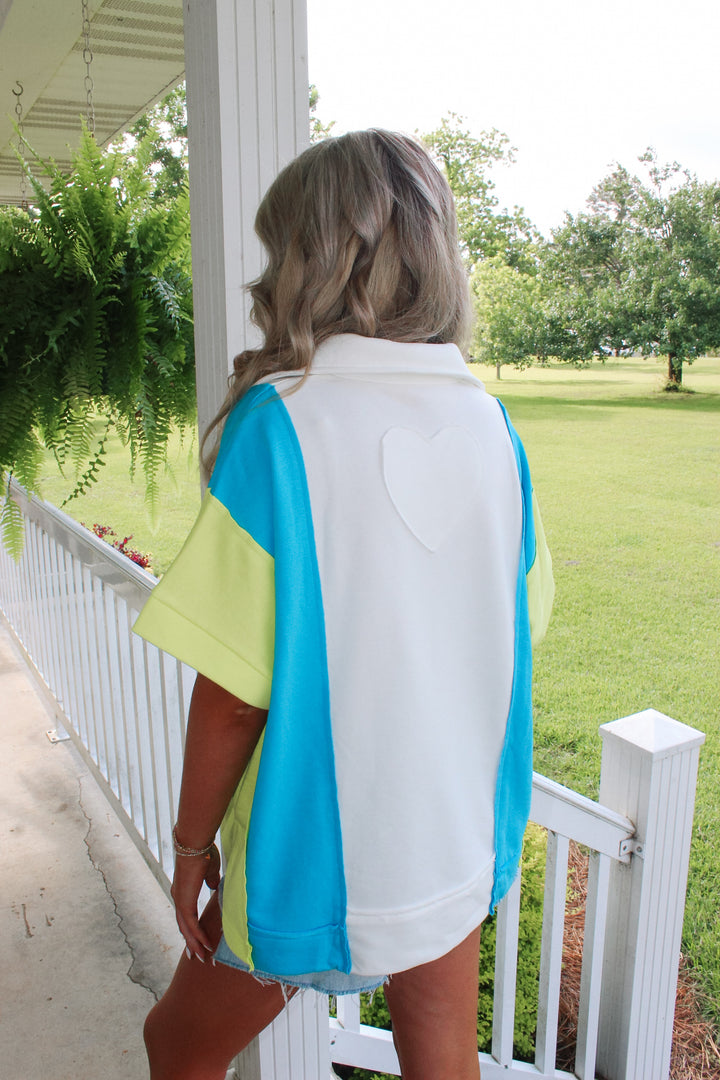 Blue/Green Colorblock Top