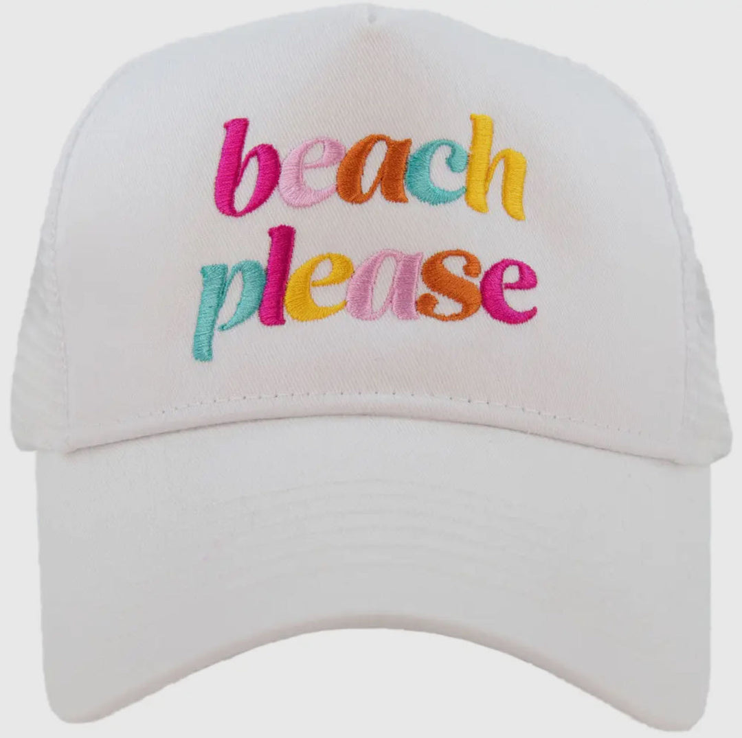 Beach Please Trucker Hat "White"