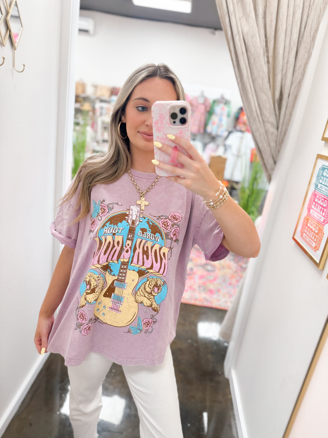 World Tour Rock & Roll 1976 Graphic Tee "Lavender"