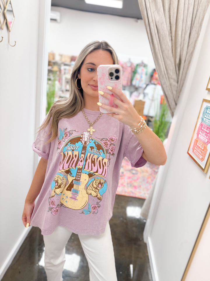 World Tour Rock & Roll 1976 Graphic Tee "Lavender"