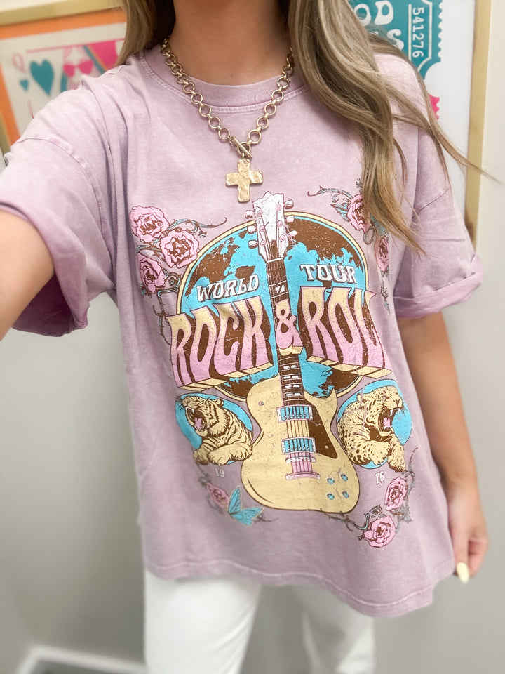 World Tour Rock & Roll 1976 Graphic Tee "Lavender"