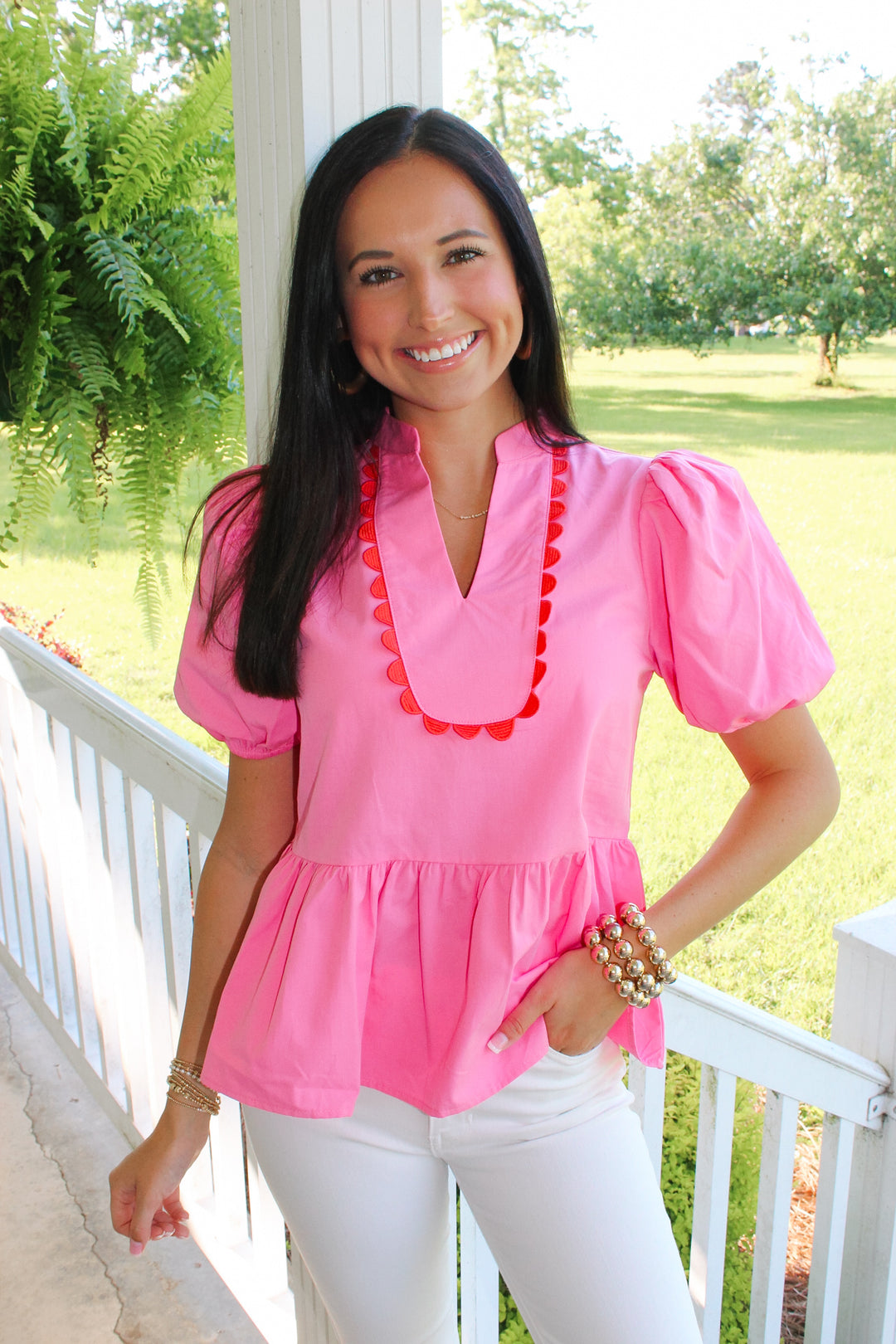 Pink/Orange Trim Detail Top