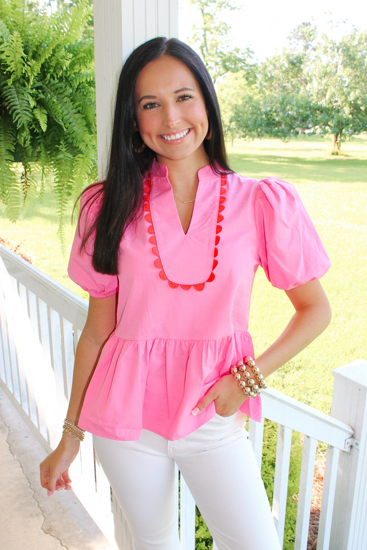 Pink/Orange Trim Detail Top