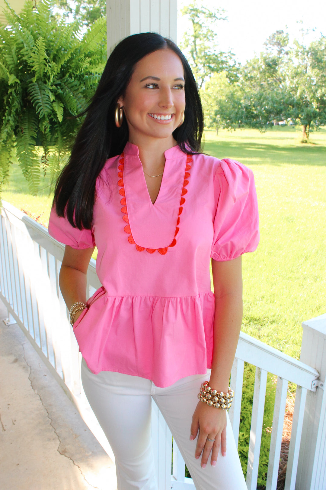 Pink/Orange Trim Detail Top