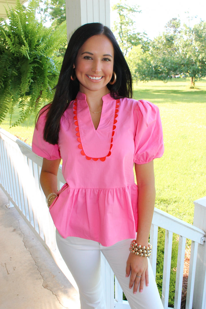 Pink/Orange Trim Detail Top