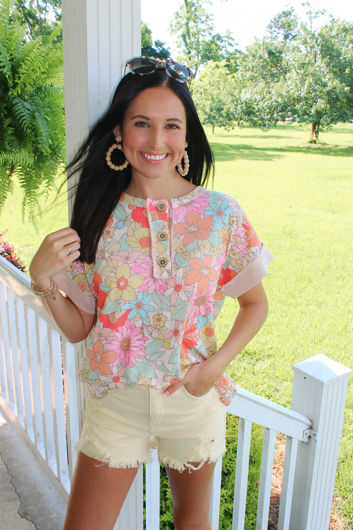 Apricot Flower Printed Top