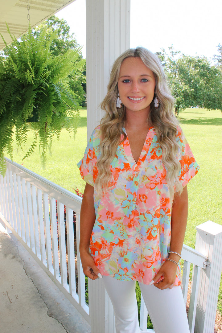 Orange Mix V-Neck Top